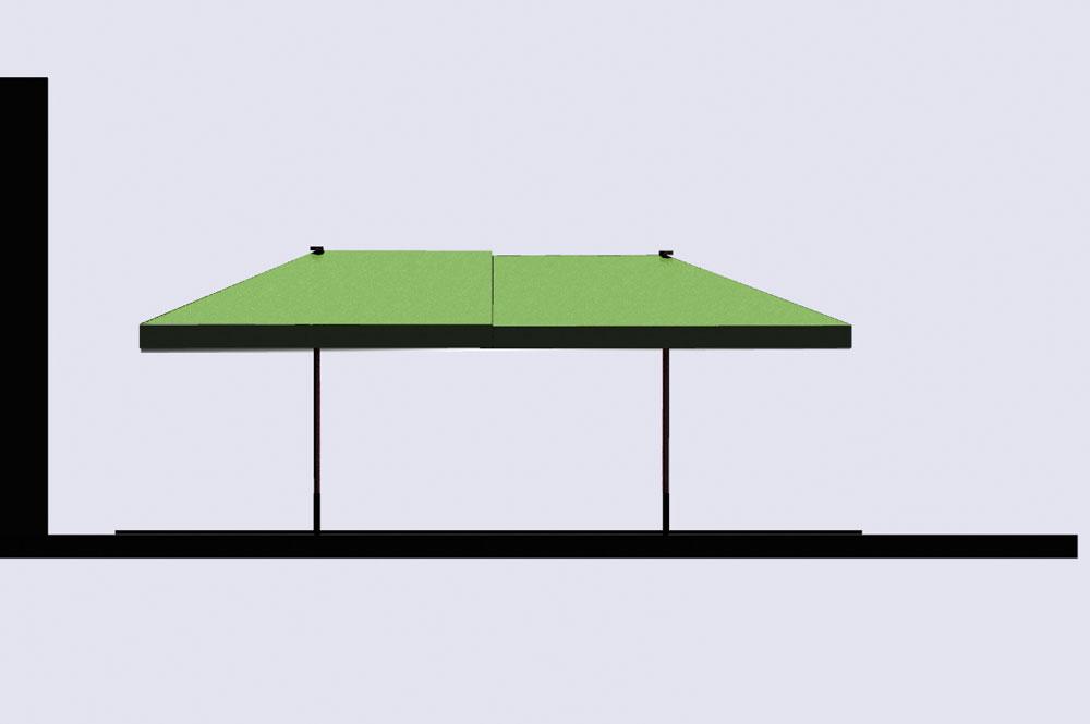 Seitenansicht - zwei Schirme bilden ein dach